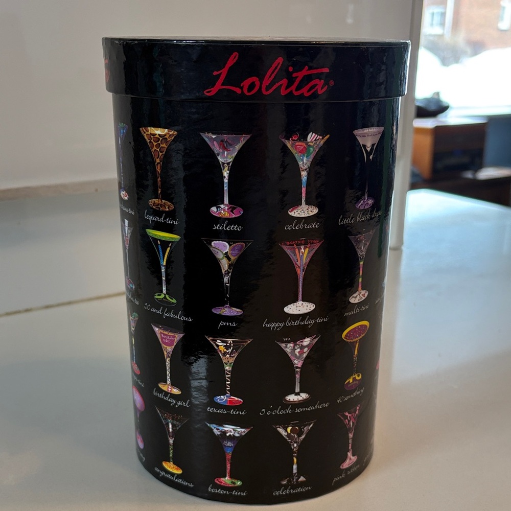 Lolita Birthday Girl hand painted martini glass. New in box.